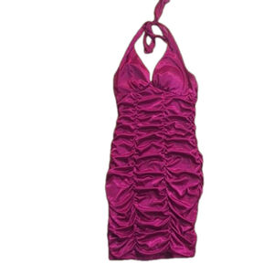 La Scala Pink Ruched Halter Dress Medium